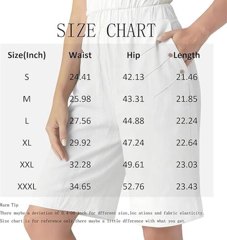 Women's High Waist Linen Bermuda Shorts, Loose Fit Wide Leg with Pockets, Casual Comfortable Short Pants for Spring Summer in Saudi Arabia
