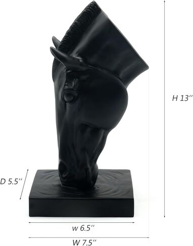Lukitas Horse Head Vase - Feng Shui Horse Statue Decor for Wealth & Style, Elegant Artistic Planter for Hotel Lobby & Gallery, Modern Decorative Accent for Home or Office, Black, Resin 13'' in Kuwait
