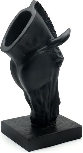 Lukitas Horse Head Vase - Feng Shui Horse Statue Decor for Wealth & Style, Elegant Artistic Planter for Hotel Lobby & Gallery, Modern Decorative Accent for Home or Office, Black, Resin 13'' in Kuwait