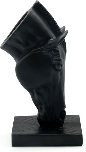 Lukitas Horse Head Vase - Feng Shui Horse Statue Decor for Wealth & Style, Elegant Artistic Planter for Hotel Lobby & Gallery, Modern Decorative Accent for Home or Office, Black, Resin 13'' in Kuwait