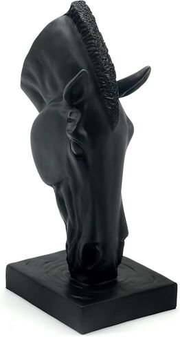 Lukitas Horse Head Vase - Feng Shui Horse Statue Decor for Wealth & Style, Elegant Artistic Planter for Hotel Lobby & Gallery, Modern Decorative Accent for Home or Office, Black, Resin 13'' in Kuwait