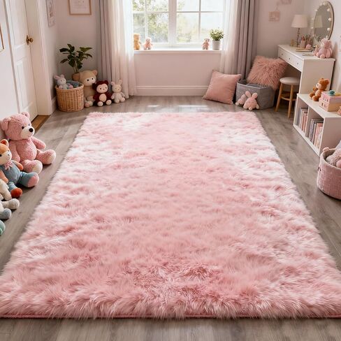 5x8 Feet Soft Fluffy Pink Area Rug for Girls Bedroom, Cute Plush Kids Room Carpet, Non-Slip Shaggy Rug for Nursery Playroom Dorm Living Room, Indoor Home Decor for Baby Toddler Little Girls in Saudi Arabia