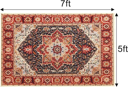 XWZO 5x7 Area Rugs Washable Rug for Living Room，Non-Slip Bedroom Rug Vintage Print Pattern Large Carpet for Office Dining Room Low Piles Indoor Carpet,Red,5x7 in Saudi Arabia