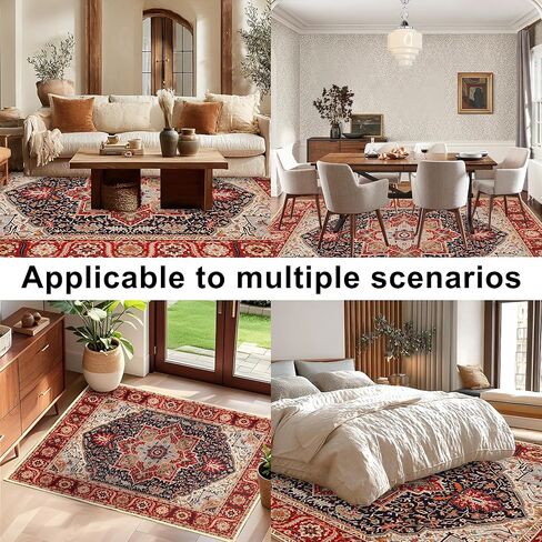 XWZO 5x7 Area Rugs Washable Rug for Living Room，Non-Slip Bedroom Rug Vintage Print Pattern Large Carpet for Office Dining Room Low Piles Indoor Carpet,Red,5x7 in Saudi Arabia