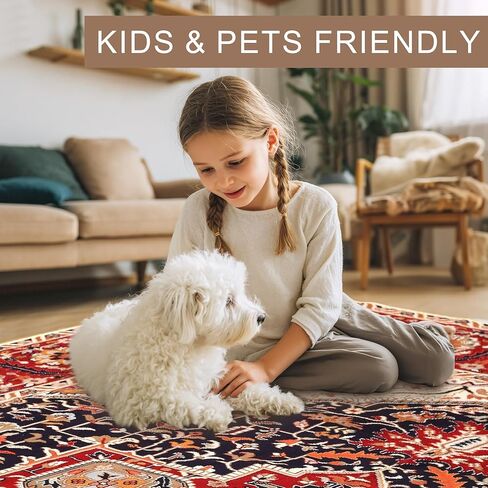 XWZO 5x7 Area Rugs Washable Rug for Living Room，Non-Slip Bedroom Rug Vintage Print Pattern Large Carpet for Office Dining Room Low Piles Indoor Carpet,Red,5x7 in Saudi Arabia