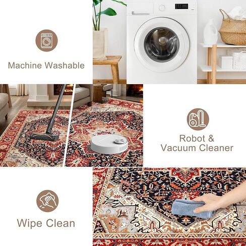 XWZO 5x7 Area Rugs Washable Rug for Living Room，Non-Slip Bedroom Rug Vintage Print Pattern Large Carpet for Office Dining Room Low Piles Indoor Carpet,Red,5x7 in Saudi Arabia
