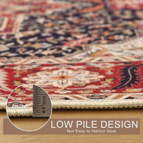 XWZO 5x7 Area Rugs Washable Rug for Living Room，Non-Slip Bedroom Rug Vintage Print Pattern Large Carpet for Office Dining Room Low Piles Indoor Carpet,Red,5x7 in Saudi Arabia
