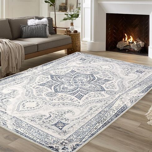 XWZO 5x7 Area Rugs Washable Rug for Living Room，Non-Slip Bedroom Rug Vintage Print Pattern Large Carpet for Office Dining Room Low Piles Indoor Carpet,Red,5x7 in Kuwait