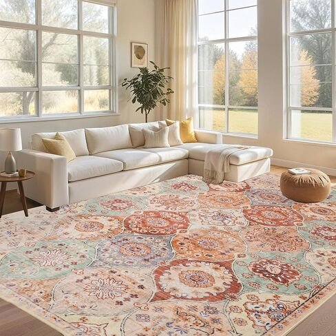 XWZO 5x7 Area Rugs Washable Rug for Living Room，Non-Slip Bedroom Rug Vintage Print Pattern Large Carpet for Office Dining Room Low Piles Indoor Carpet,Red,5x7 in Saudi Arabia