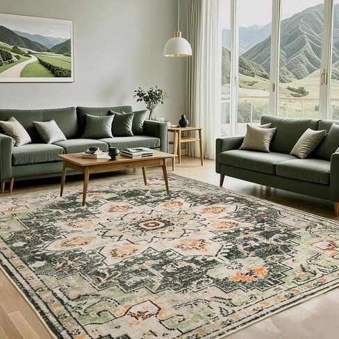 XWZO 5x7 Area Rugs Washable Rug for Living Room，Non-Slip Bedroom Rug Vintage Print Pattern Large Carpet for Office Dining Room Low Piles Indoor Carpet,Red,5x7 in Saudi Arabia
