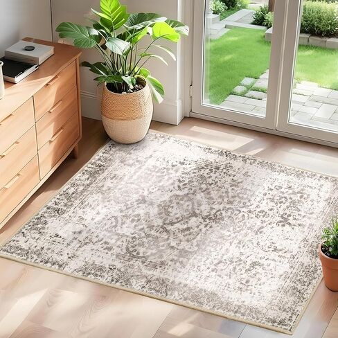 XWZO 5x7 Area Rugs Washable Rug for Living Room，Non-Slip Bedroom Rug Vintage Print Pattern Large Carpet for Office Dining Room Low Piles Indoor Carpet,Red,5x7 in Saudi Arabia