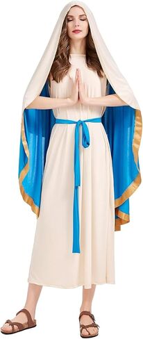 BAKUGOU المرأة مريم العذراء زي الكتاب المقدس مريم العذراء فستان المهد القديس تأثيري الزي رداء هالوين الكنيسة اللعب in Kuwait
