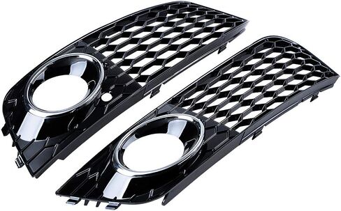 Black Mesh Chrome Ring Front Fog Light Grille Honeycomb Grill Cover Inserts Compatible with Audi A4 B8 Standard Bumper 2008-2012 RS4 Style in Saudi Arabia