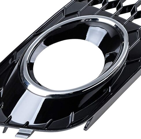 Black Mesh Chrome Ring Front Fog Light Grille Honeycomb Grill Cover Inserts Compatible with Audi A4 B8 Standard Bumper 2008-2012 RS4 Style in Saudi Arabia