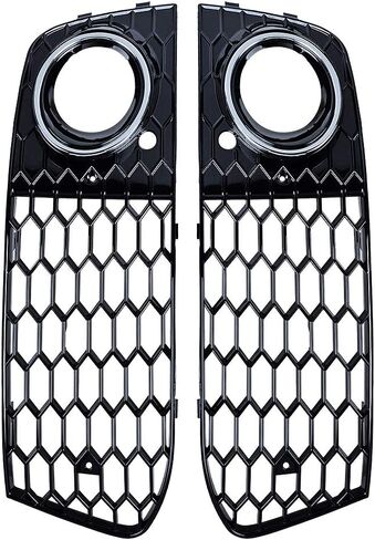 Black Mesh Chrome Ring Front Fog Light Grille Honeycomb Grill Cover Inserts Compatible with Audi A4 B8 Standard Bumper 2008-2012 RS4 Style in Saudi Arabia