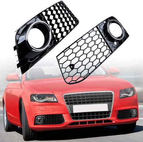 Black Mesh Chrome Ring Front Fog Light Grille Honeycomb Grill Cover Inserts Compatible with Audi A4 B8 Standard Bumper 2008-2012 RS4 Style in Saudi Arabia
