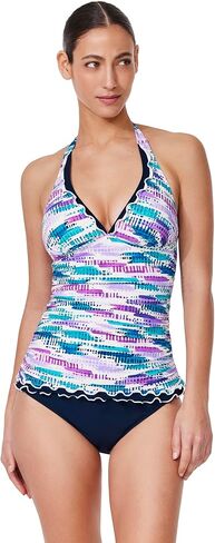 Profile by Gottex Tricolore Halter Tankini Top - Adjustable Halter Tie, Soft Cups, Front Lining, Bottom Sold Separately in Saudi Arabia