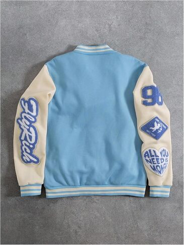 SOLY HUX Men's Letter Graphic Varsity Jacket Button Down Long Sleeve Y2k Vintage Preppy Baseball Jacket in Saudi Arabia