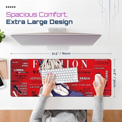لوحة ماوس ألعاب كبيرة مقاس 31.5 × 11.8 بوصة XXL ممتدة للماوس ولوحة المفاتيح وسطح مقاوم للانزلاق ومقاوم للماء مع تصميم Anime Cute Girl مثالي لدوري الألعاب التنافسية in Kuwait