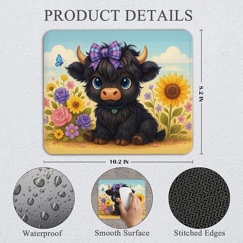 Highland Cow Mouse Pad - Western Baby Highland Cow Gifts Office Supplies Desk Decor, Square Waterproof Non-Slip Rubber Base Cute Western Mousepad for Computers Office 7.9x9.5 Inch in Saudi Arabia