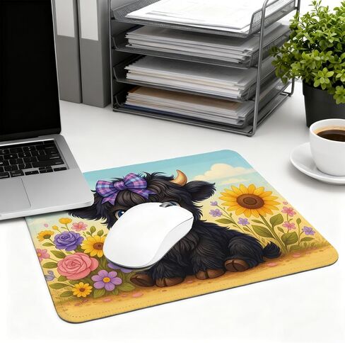 Highland Cow Mouse Pad - Western Baby Highland Cow Gifts Office Supplies Desk Decor, Square Waterproof Non-Slip Rubber Base Cute Western Mousepad for Computers Office 7.9x9.5 Inch in Saudi Arabia
