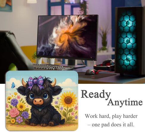 Highland Cow Mouse Pad - Western Baby Highland Cow Gifts Office Supplies Desk Decor, Square Waterproof Non-Slip Rubber Base Cute Western Mousepad for Computers Office 7.9x9.5 Inch in Saudi Arabia