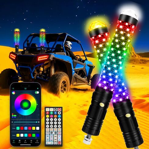 Dreamizer 2pack 1FT Fat Whip Lights جديد ترقية دوامة ضوء سوط LED مع ضوء ستروب RGB مطاردة الرقص مضاءة هوائي السياط W / APP والتحكم عن بعد لشاحنة SXS UTV ATV RZR Can-Am X3 على الطرق الوعرة in Saudi Arabia