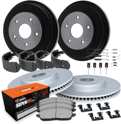 R1 Concepts Front and Rear Brake Kit For 1986-1993 Ford E-150, F-150| Blank Brake Rotors| Super Heavy Duty Brake Pads and Rotors Kit| Hardware, Drum, Shoes, Adjuster included in Saudi Arabia
