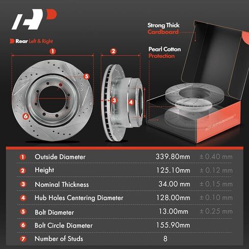 A-Premium 13.38 in (339.8 mm) Rear Drilled and Slotted Disc Brake Rotors + Ceramic Pads Kit Compatible with Select Ford Models - F-350 Super Duty F350 Super Duty 2005-2012, 4WD, 6-PC Set in Saudi Arabia