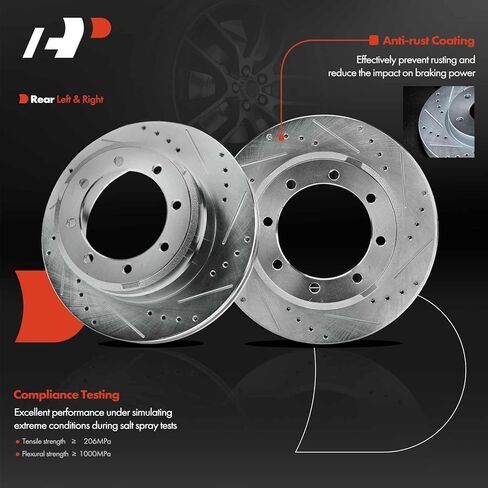 A-Premium 13.38 in (339.8 mm) Rear Drilled and Slotted Disc Brake Rotors + Ceramic Pads Kit Compatible with Select Ford Models - F-350 Super Duty F350 Super Duty 2005-2012, 4WD, 6-PC Set in Saudi Arabia