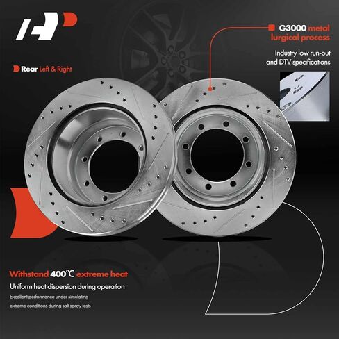 A-Premium 13.38 in (339.8 mm) Rear Drilled and Slotted Disc Brake Rotors + Ceramic Pads Kit Compatible with Select Ford Models - F-350 Super Duty F350 Super Duty 2005-2012, 4WD, 6-PC Set in Saudi Arabia