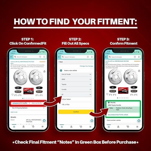 APF All Performance Friction Rear Pads Compatible with 2011-2014 Chrysler 200 302MM Rear Rotor Ceramic Carbon Fiber Brakes | OEM Fitment | Low Noise | Dust Free | 10YR WTY | 4 Rear Brake Pads in Kuwait