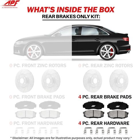 APF All Performance Friction Rear Pads Compatible with 2011-2014 Chrysler 200 302MM Rear Rotor Ceramic Carbon Fiber Brakes | OEM Fitment | Low Noise | Dust Free | 10YR WTY | 4 Rear Brake Pads in Kuwait