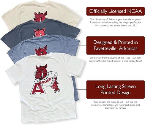 تي شيرت Arkansas Razorback Charger، مرخص رسميًا من الرابطة الوطنية لرياضة الجامعات (NCAA)، 100% قطن، للرجال والنساء SM-2XL in Kuwait