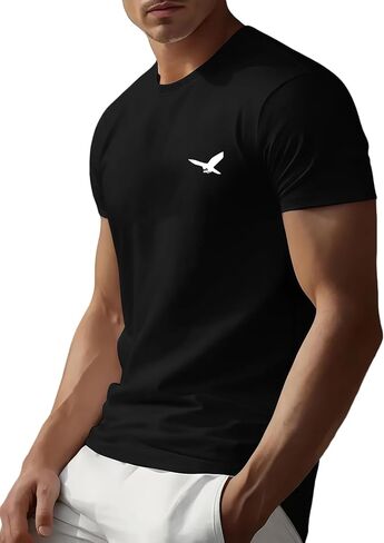 Men's Summer Lightweight Bird Print Short Sleeve T-Shirt Simple Fashionable Casual Vacation Sports Fitness Clothing in Saudi Arabia