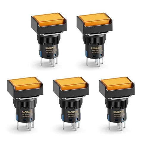 Baomain 5/8 "16 مللي متر مفتاح بـزر دفع لحظة مستطيلة غطاء LED مصباح الضوء البرتقالي تيار مستمر 12 فولت SPDT 5 دبوس 5 حزمة in Saudi Arabia