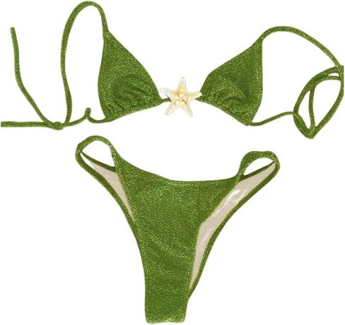 SOLY HUX Women's Sexy Halter Triangle Bikini Set Tie String Swimsuit High Cut Thong Two Piece Bathing Suit in Kuwait