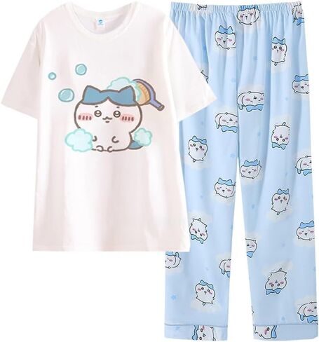 بيجامة كرتونية للنساء والفتيات مكونة من قطعتين من القطن Pj Lounge مجموعات تي شيرت وسروال بأكمام قصيرة وملابس نوم in Kuwait