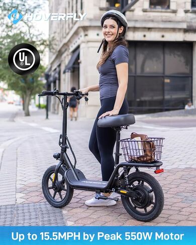 سكوتر كهربائي هوفر فلاي 14 بوصة مع مقعد للبالغين، محرك ذروة 550 وات/750 وات، نطاق 18.6/25 ميل، سرعة قصوى 15.5/22 ميل في الساعة، مقعد مريح قابل لضبط الارتفاع، سكوتر ركاب مع سلة حمل وملحقات in Kuwait