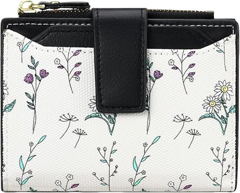 Small Wallets Women RFID Leather Bifold Card Holder Cute Flower Wallet for Women with Zipper Coin Pocket 3 ID Windows in Kuwait