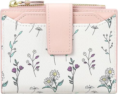Small Wallets Women RFID Leather Bifold Card Holder Cute Flower Wallet for Women with Zipper Coin Pocket 3 ID Windows in Saudi Arabia