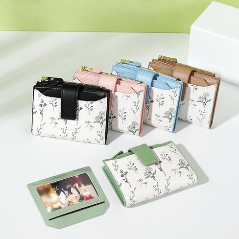 Small Wallets Women RFID Leather Bifold Card Holder Cute Flower Wallet for Women with Zipper Coin Pocket 3 ID Windows in Saudi Arabia
