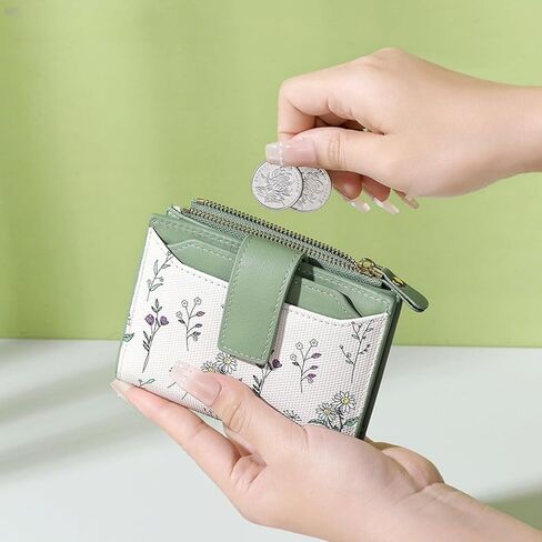 Small Wallets Women RFID Leather Bifold Card Holder Cute Flower Wallet for Women with Zipper Coin Pocket 3 ID Windows in Saudi Arabia