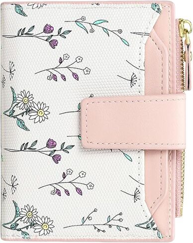 Small Wallets Women RFID Leather Bifold Card Holder Cute Flower Wallet for Women with Zipper Coin Pocket 3 ID Windows in Saudi Arabia