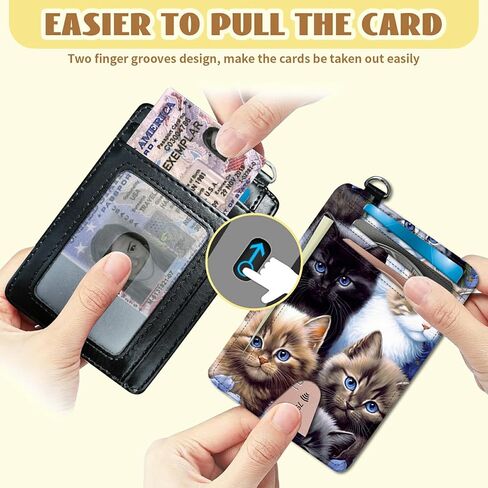 Cute Cat Slim RFID Blocking Card Holder for Men Women - Mini Leather Credit Card Wallet with Detachable Wristband - Small Front Pocket RFID Case for Travel & Daily Use in Kuwait