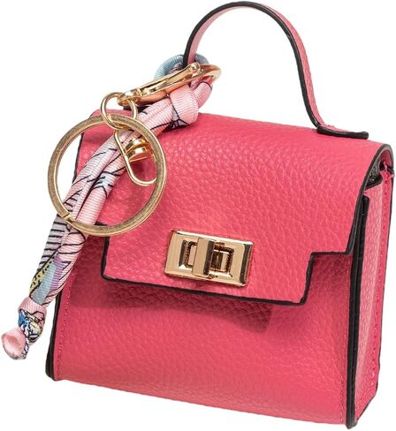 محفظة نقود معدنية على شكل سلسلة مفاتيح للنساء، محفظة لطيفة من الجلد الصناعي، محفظة صغيرة لسماعات الأذن، حقيبة مفاتيح السيارة، حقيبة أنيقة مع حقيبة تغيير بقفل ملتوي (أسود) in Kuwait