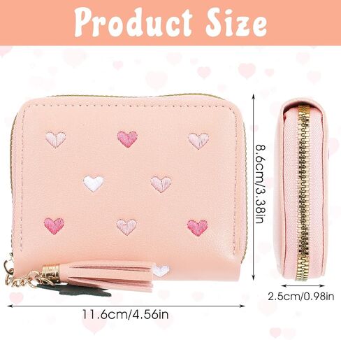 Cute Tassel Zipper Wallet, Small Star Pendant Purse PU Leather Coins Pocket Waterproof Lightweight Purse with Embroidery Hearts for Women Gift in Saudi Arabia