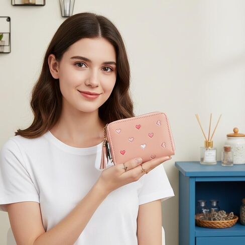 Cute Tassel Zipper Wallet, Small Star Pendant Purse PU Leather Coins Pocket Waterproof Lightweight Purse with Embroidery Hearts for Women Gift in Saudi Arabia