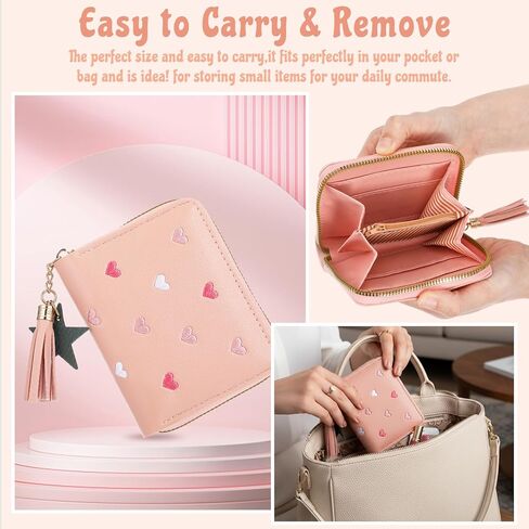Cute Tassel Zipper Wallet, Small Star Pendant Purse PU Leather Coins Pocket Waterproof Lightweight Purse with Embroidery Hearts for Women Gift in Saudi Arabia