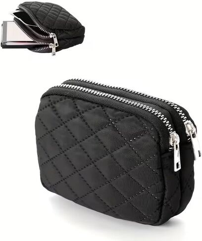 Double Layer Coin Purse, Zipper Around Card Holder, Women's Card Case & Short Wallet, Black in Saudi Arabia